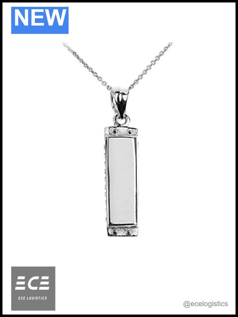 Sterling Silver Music Charm Harmonica Pendant Necklace 16" Rolo Chain